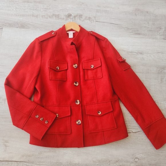 Sundance Coat Womens Sz 14 Rust Red Wool Blend Button Up Utility Military Jacket - Picture 2 of 10